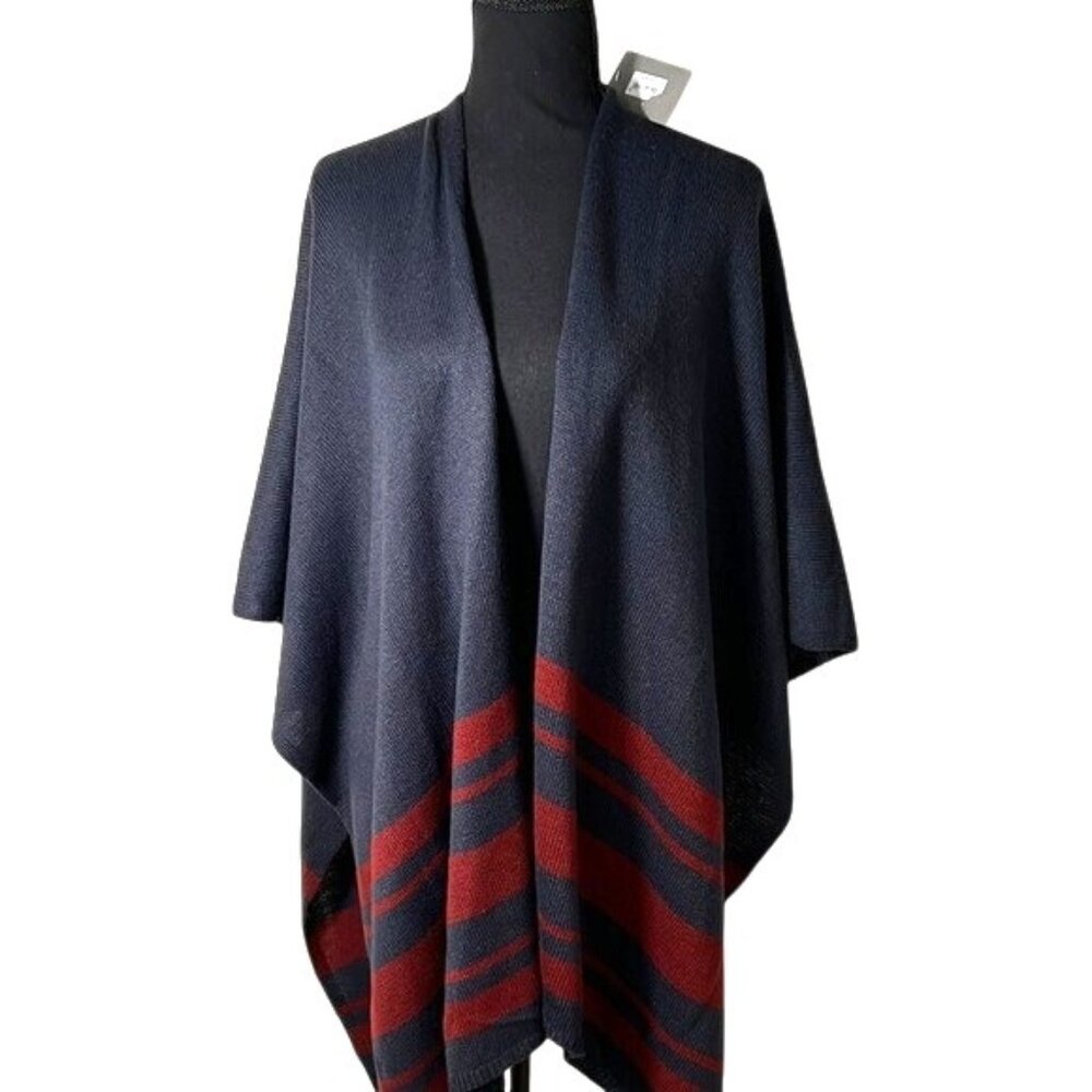 Nordstrom new NWT Navy and Red Striped Poncho wrap ruana